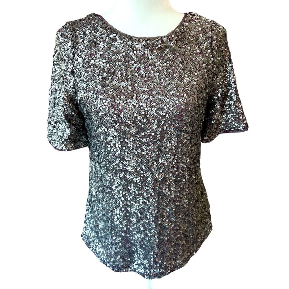 Chicos Black Label Sequin Top XS 00 Iridescent Holiday Cocktail Party Glam NYE